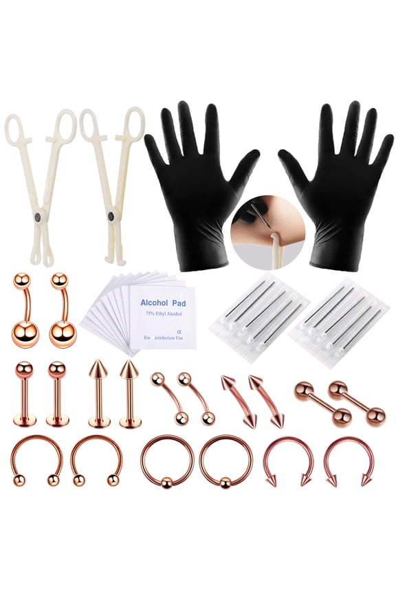 42Pcs 8mm Tattoo Tools Kit Lip Eyebrow Ear Stud Belly Button Ring Body Piercing