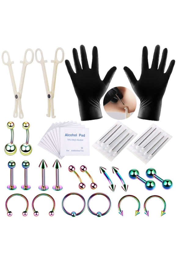 42Pcs 8mm Tattoo Tools Kit Lip Eyebrow Ear Stud Belly Button Ring Body Piercing