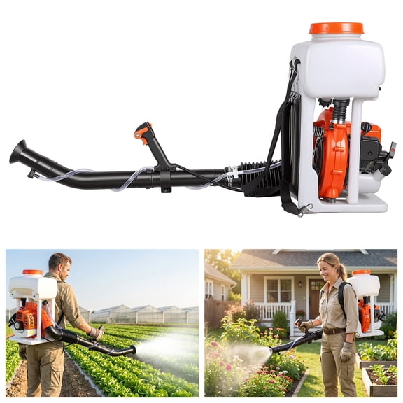 Happydeer 43cc Backpack Gas Powered Mist Blower Sprayer, 3.7Gallon Tank, 32.8ft Max Spray Distance, Adjustable Throttle Lock Handle, for Farm Orchard Garden Crop & Plant Care Spraying