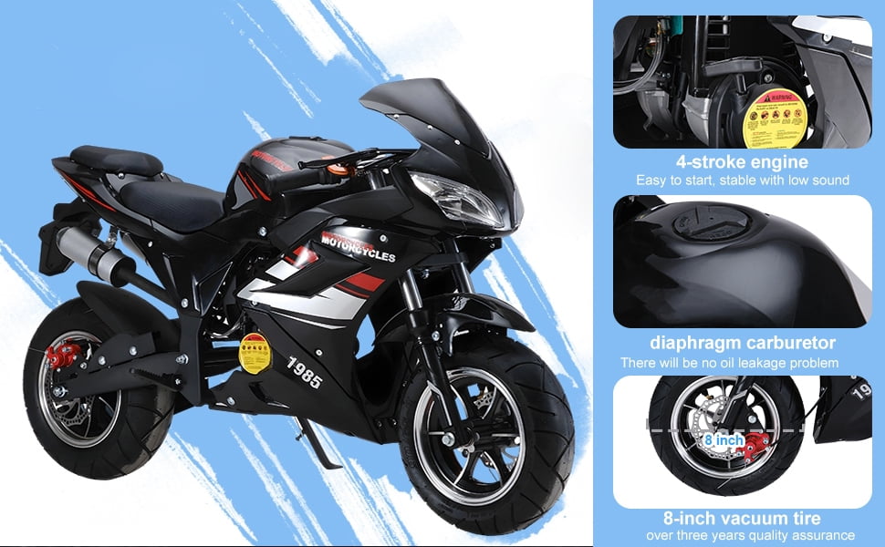 Happydeer 49cc Dirt Bike, Mini Motorcycle, 4-Stroke Gas Powered Off Road Trail Bike, Dual Disc Brakes and Hydraulic Shock Absorption