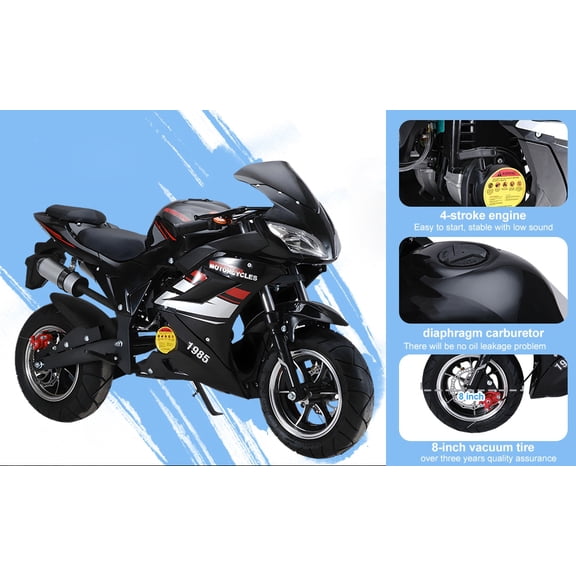 Happydeer 49cc Dirt Bike, Mini Motorcycle, 4-Stroke Gas Powered Off Road Trail Bike, Dual Disc Brakes and Hydraulic Shock Absorption