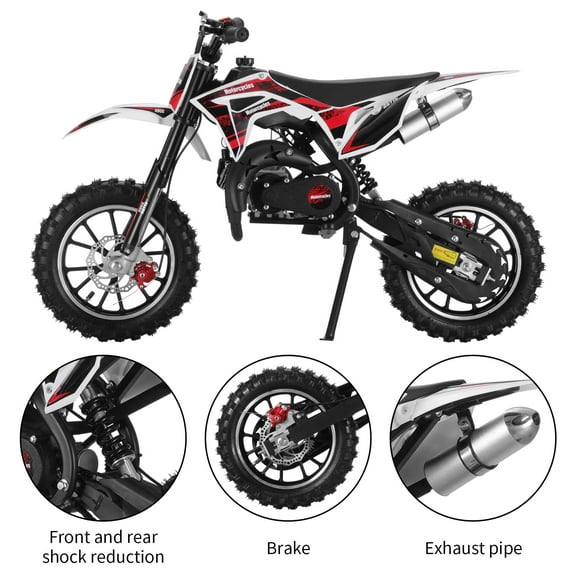 Happydeer 49cc Kids Dirt Bike, Gas Power Off Road Mini Motorcycle, Mini Bike with 10 inch Anti-slip Tires Front Rear Disc Brakes, Pull Start, 2-Stroke, Speeds up to 40km/h (Black)