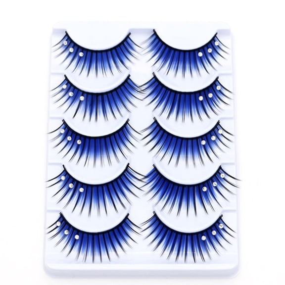 Happydeer 5 Pairs Dual Colors Glitter Rhinestones Artificial Eyelashes Party Makeup Tool