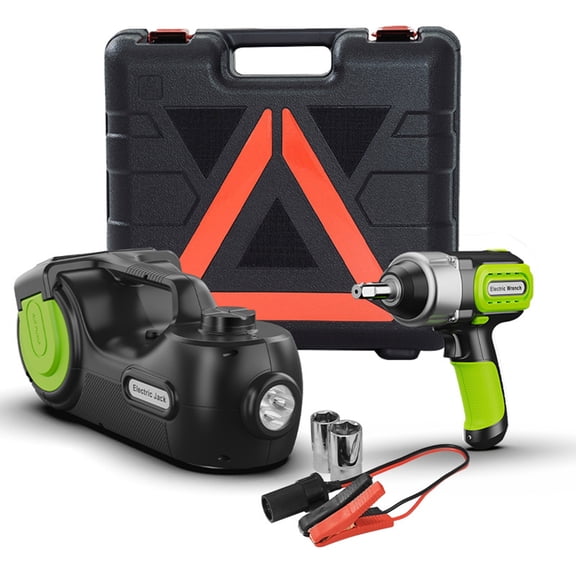Happydeer 5 Ton 12V DC Electric Car Jack Set, Multifunctional Hydraulic Lift with Impact Wrench & Built-In Tire Air Pump, Emergency Roadside Tire Change Tool Kit for Cars & Trucks