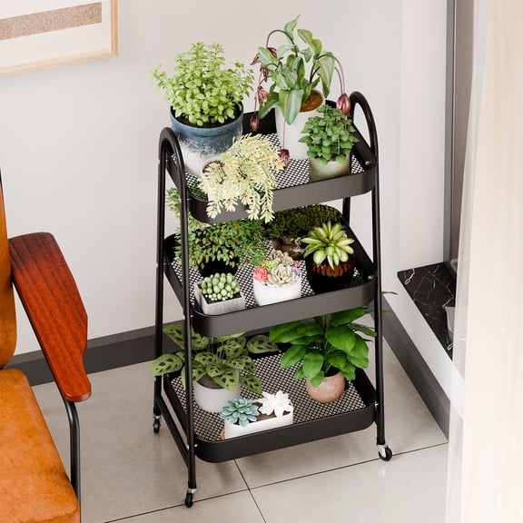 Happydeer A-Shaped Small Cart Storage Rack, 3-Layer Mobile Snack Storage Cart, Fruit Vegetable Organizer Bins for Kitchen, Pantry, Bathroom