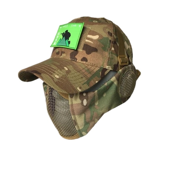 Happydeer Airsoft Face Guard with Hat Lightweight Breathable Ear Protection Tactical Face Shield Camping Cap Cosplay Prop