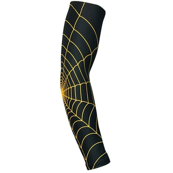 Happydeer Athletic Sleeves Spider Web Pattern Breath Ability Arm Protector Arm Sleeves UV Protection for Protection (Black + Golden,L)