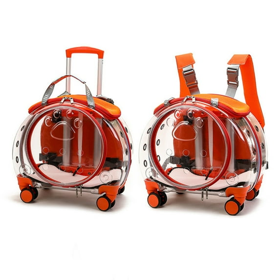 Happydeer Backpack Pet Trolley Case 2 in 1 Pet Outting Pet Suitcase, Removable Shoulder Strap, Clear Ventilation Holes Silent Wheels Portable Cats Dogs Backpack, Orange