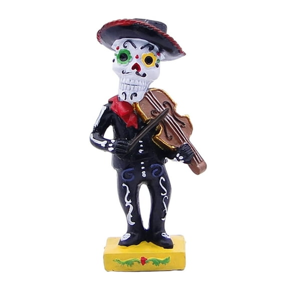 Happydeer Black Mariachi Band Skeleton Statue Halloween Day of The Dead Skull Figurine Resin Collectible Folk Musician Players Ornament for Home Decor (Type A)
