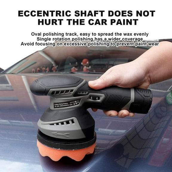 Happydeer Buffer Polisher, 12V 2.0Ah Batteries Cordless Car Polisher, Mini polisher with 6 Variable Speed for Car Detailing Polishing Waxing, 5250Rpm Cordless Car Buffer Polisher Kit