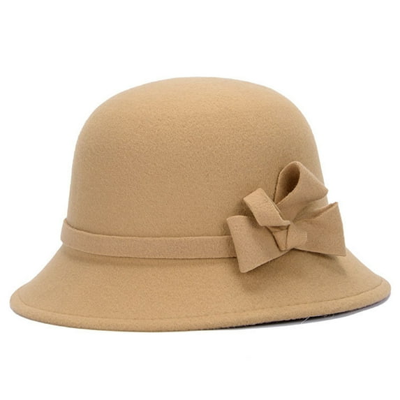 Happydeer Cap Solid Color Comfortable Faux Wool Wide Brim Hat for Tea party (Camel)