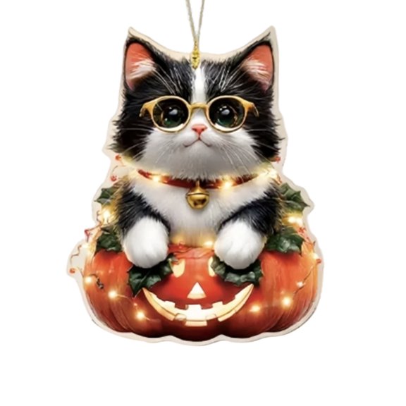 Happydeer Car Halloween Rearview Mirror Hanging Pendant Cartoon Skull Cat Auto Interior Accessory 2D Flat Acrylic Hanging Charm for Car Backpack (Type B)