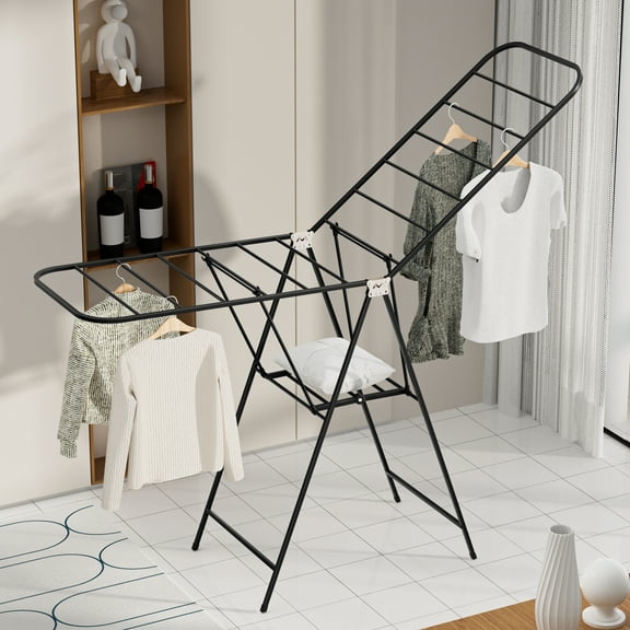 Happydeer Clothes Drying Rack, 71" Laundry Clothes Dryer Rack with Wheels, Foldable Clothes Stand, Black