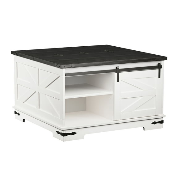 Happydeer Coffee Table with Extra Large Hidden Storage Tea Table Modern Farmhouse Coffee Desk Square Wood Center Table with Gas Struts Metal Bracket Corner