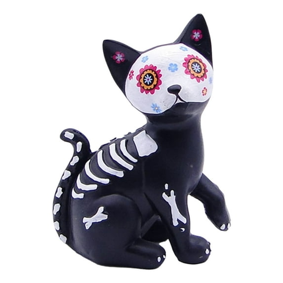 Happydeer Day of The Dead Dog Cat Figurine Halloween Skull Animal Statue Resin Skeleton Sculpture for Home Desk Decoration (Cat)