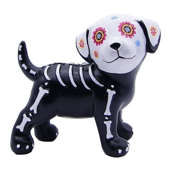 Happydeer Day of The Dead Dog Cat Figurine Halloween Skull Animal Statue Resin Skeleton Sculpture for Home Desk Decoration (Dog)
