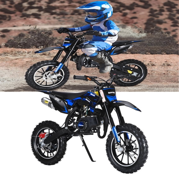 Happydeer Dirt Bike for Kids & Adults, 2-Stroke Pocket Rocket Motor-Bike 49cc Gas Motorcycle, Shock Absorption Soft Seat Dual Disc Brakes, Up to 25 Mph, Max Load 330 LBS, Blue