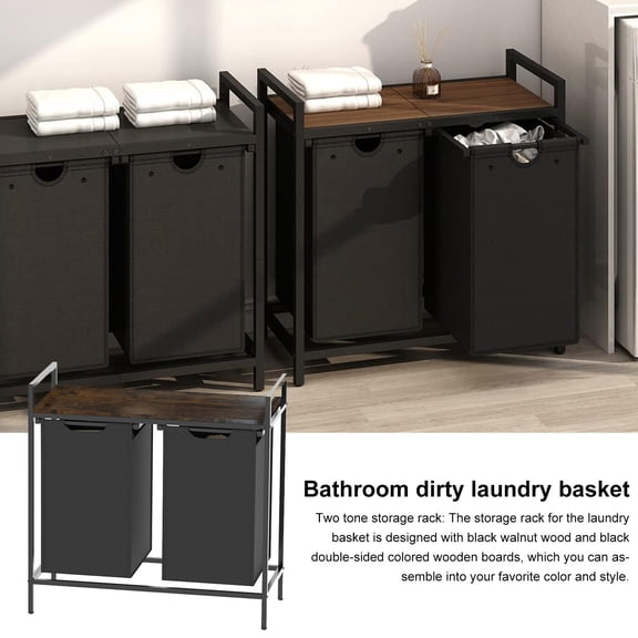 Happydeer Dirty Clothes Hamper with Top Shelf 2 Compartments Laundry Hamper Storage Basket Large Capacity