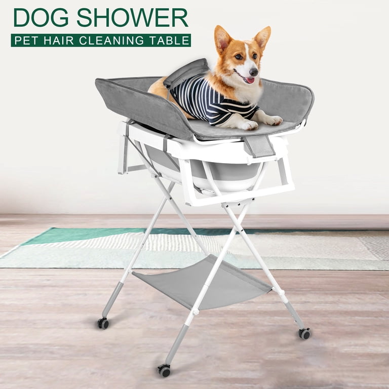 PetSpa 2-in-1 Dog Shower Bench With Storage Cabinet - White Pet Bathing Station For Easy Grooming