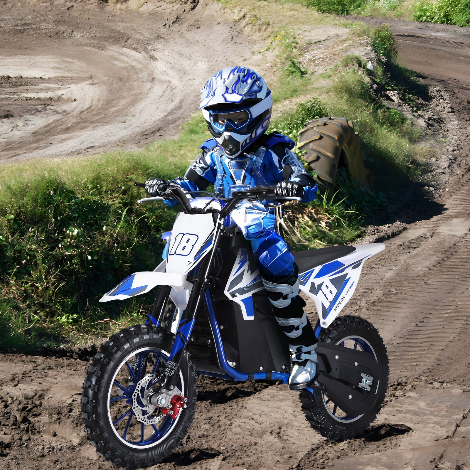 Happydeer Electric Pocket Motorbike with Mechanical Disc Brakes Blue 36V Kids Mini Motorcycle, Electric Dirt Bike, Motocross Bike, 350W Off Road Mini Motorcycle,10 Inch Tires Dirt Bike