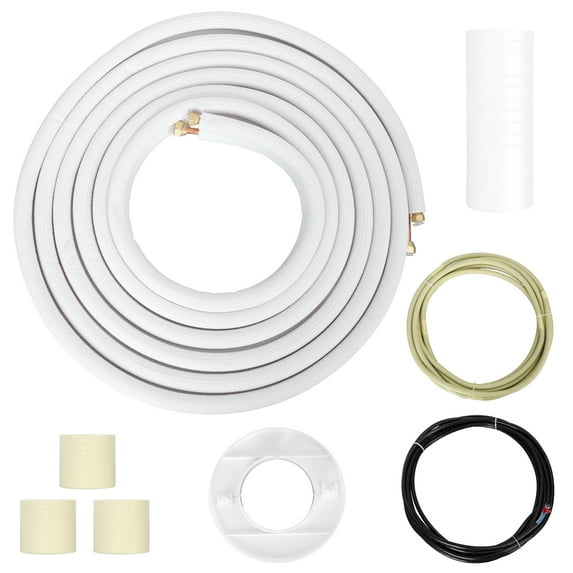 Happydeer Extension Line Copper Pipe Tubing with Flared Nuts, for Mini Split Air Conditioner or Heat Pump System Mini Split Line Set, 25 Ft 1/4" 3/8" OD Insulated Coil HVAC Hose