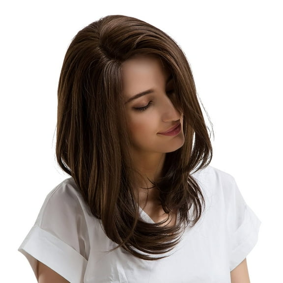 Happydeer Fashion Women Side Parting Natural Looking Medium Hair Length Full Wig Hairpiece