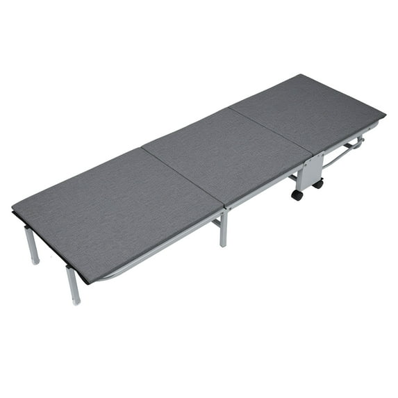 Happydeer Folding Bed with Comfortable Mattress, 170cm/66.93" Portable Lounge Chair Sleeping Cot With Wheels, Grey