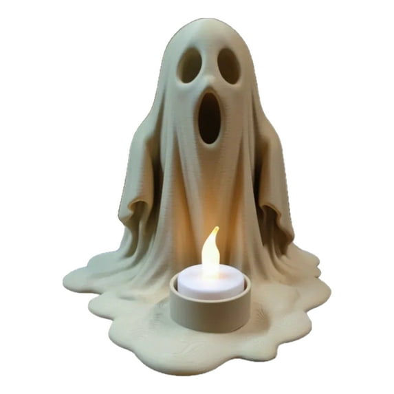 Happydeer Ghost Candle Holder with Flameless LED Candle Lamp 3D Printed Halloween Decoration Desktop Ghost Ornament for Table Centerpiece Shelf (Type A)