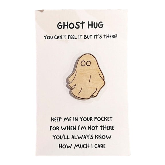 Happydeer Ghost Pocket Hug Token Keepsake Gift Card Wooden Pocket Hug Token Ghost Pocket Hug Card Love Gift for Valentine's Day Birthday Celebration (Type B)