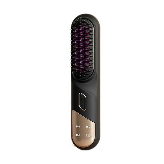 Happydeer Hair Straightener Brush 4 Temperatures Adjustable Fast Heating Type-C Rechargeable Cordless Negative Ions Hot Brush Electric Fluffy Curly Hair Styling Detangling Comb