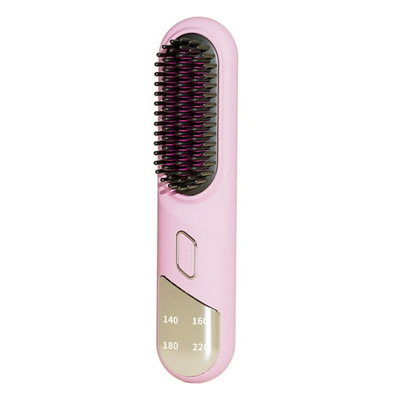 Happydeer Hair Straightener Brush 4 Temperatures Adjustable Fast Heating Type-C Rechargeable Cordless Negative Ions Hot Brush Electric Fluffy Curly Hair Styling Detangling Comb