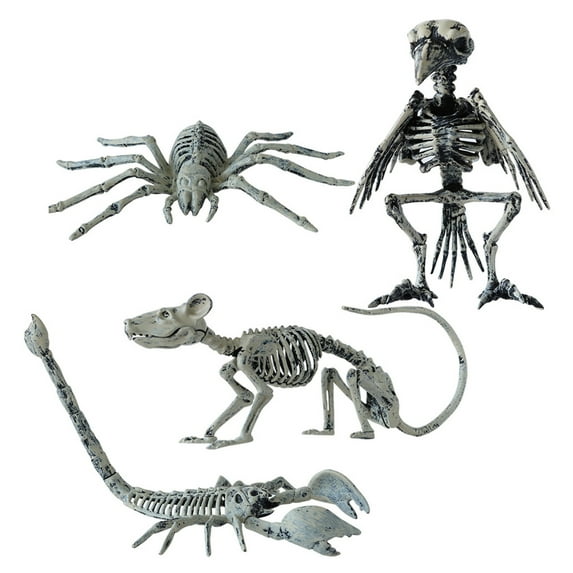 Happydeer Halloween Animal Skeleton Plastic Bone Model Realistic Skeleton Crow Spider Rat Scorpion Figurine for Haunted Houses Graveyard Scenes Halloween Parties Decor (Type A)