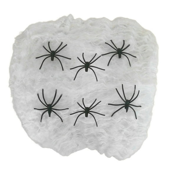 Happydeer Halloween Decoration White Spider Web Stretchable Cotton Cobweb Decor with 100 Plastic Spiders Safe Indoor Halloween Props (Type A)