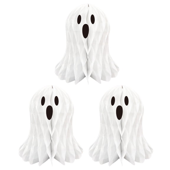 Happydeer Halloween Ghost Hanging Decoration White Paper Ghost Honeycomb Centerpieces for Indoor Outdoor Halloween Party Decor (Type A)