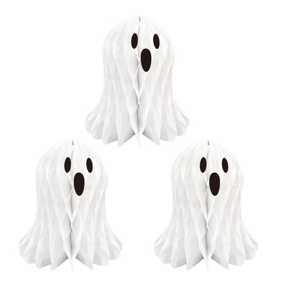 Happydeer Halloween Ghost Hanging Decoration White Paper Ghost Honeycomb Centerpieces for Indoor Outdoor Halloween Party Decor (Type B)