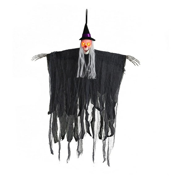 Happydeer Halloween Hanging Witch Decoration Sound Animated Flying Witch with Light-up Red Eyes for Indoor Outdoor Haunted House Decor (Type B)
