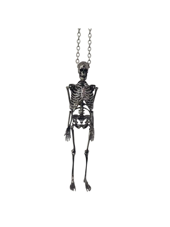 Halloween Skeleton Necklace Movable Joints Gothic Vintage Metal Skeleton Hanging Decoration Chain Pendant Men Women Couple Necklace (S)