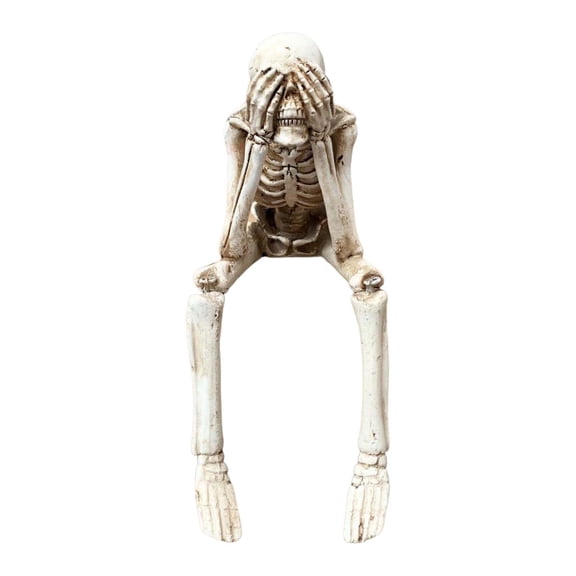 Happydeer Halloween Skeleton Ornaments Resin Sitting Skull Figurines Movable Joints Skeleton Bone Statues Realistic Home Decoration for Bookshelf Table Ledge Edge (Type B)