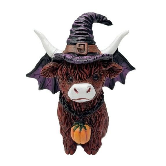 Happydeer Highland Cow Resin Figurine Halloween Christmas Highland Cattle Cat Statue Animal Sculpture Holiday Party Decoration Ornament (Type F)
