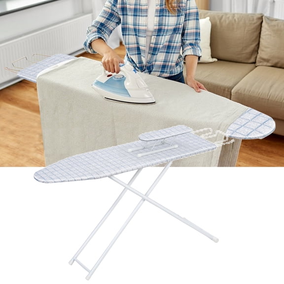Happydeer Ironing Board, Full-Size Folding Tabletop Ironing Board with Adjustable Height, 42 Inch Heat-Resistant Iron Board with Non-Slip Feet, Blue Plaid Pattern