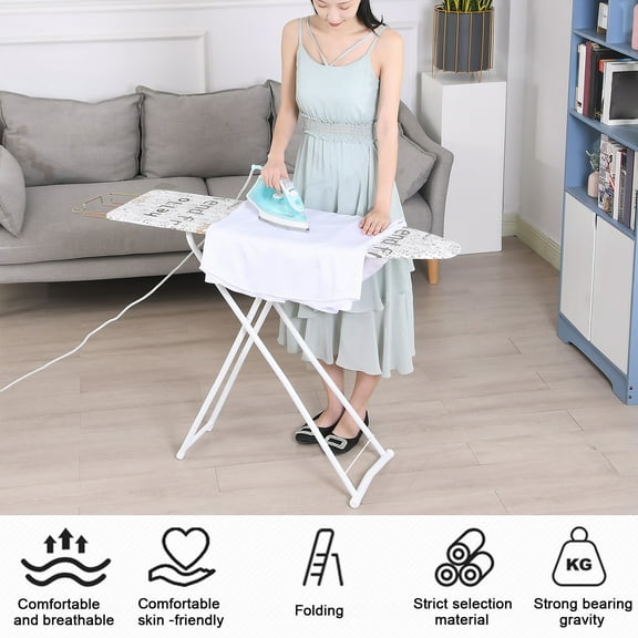 Happydeer Ironing Board, Full-Size Ironing Board, Adjustable Height, X-Leg Foldable Household Ironing Board, Extended Ironing Board Outside with Heat-Resistant Cover, 42.13"L x 30.71"W x 11.81"H