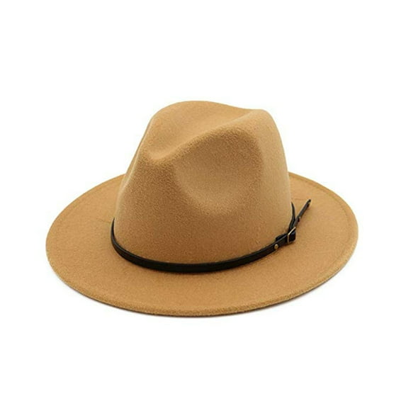 Happydeer Jazz Cap Wide Brim Breathable Solid Color Fedora Hat Winter Floppy Women Cap Streetwear (Khaki)