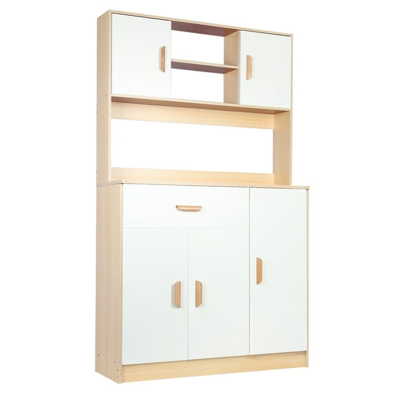 Happydeer Kitchen Pantry Storage Cabinet, Freestanding Hutch Cabinet with Buffet Cupboard, Utility Pantry with Microwave Stand, Household Wall Tall Sideboard with Drawers, Doors and Shelves