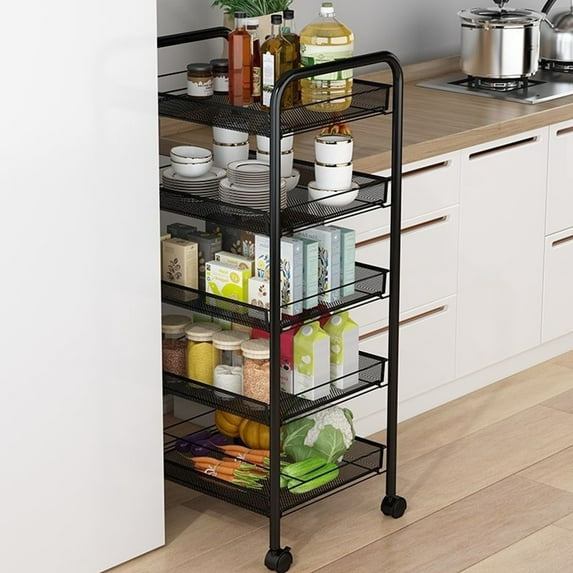 Happydeer Kitchen Storage Basket for Fruit Vegetable, 5 Tier Rotating Storage Rack Cart, Stackable Metal Mesh Storage Baskets Organizer Bins, Snack Storage Rack for Kitchen, Pantry, Bathroom