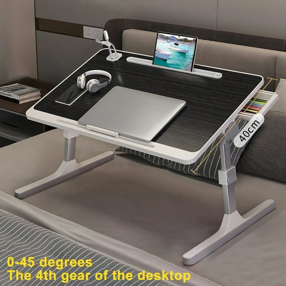Happydeer Laptop Desk for Bed, Adjustable Laptop Stand Table with USB Light & Fan, Portable Laptop Bed Tray Table for Adults,Kids, Foldable Lap Tablet Table for Sofa Couch, Black