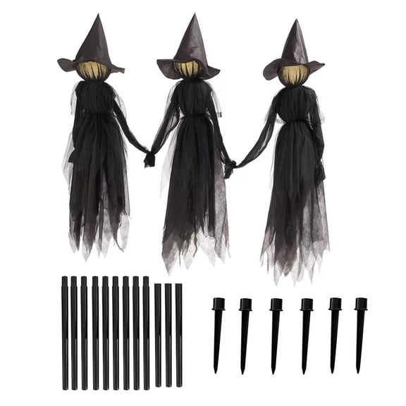 Happydeer Light Up Witches Holding Hands with Stakes Sound-Activated Halloween Standing Witch Decoration with Glowing Face for Outdoor Lawn Garden Patio Decor (3pcs)