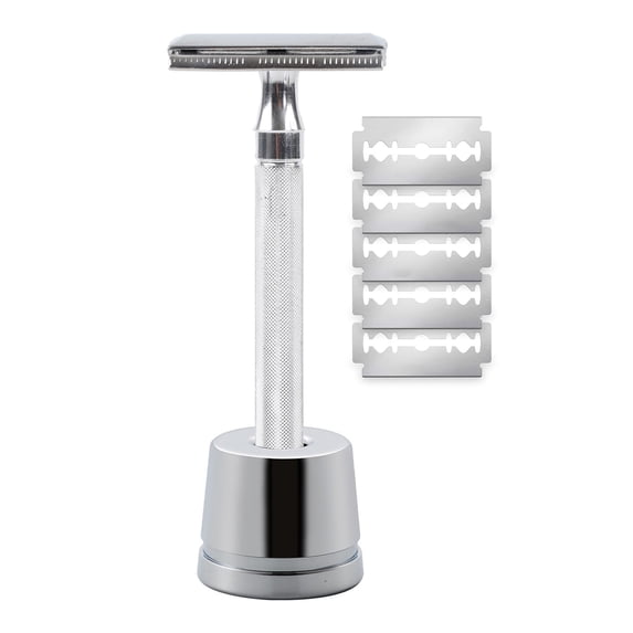 Happydeer Men Safety Razor with Stand Stainless Steel Blade Cleaning Brush Double-sided Portable Travel Manual Male Shaving Razor Father Husband Gift