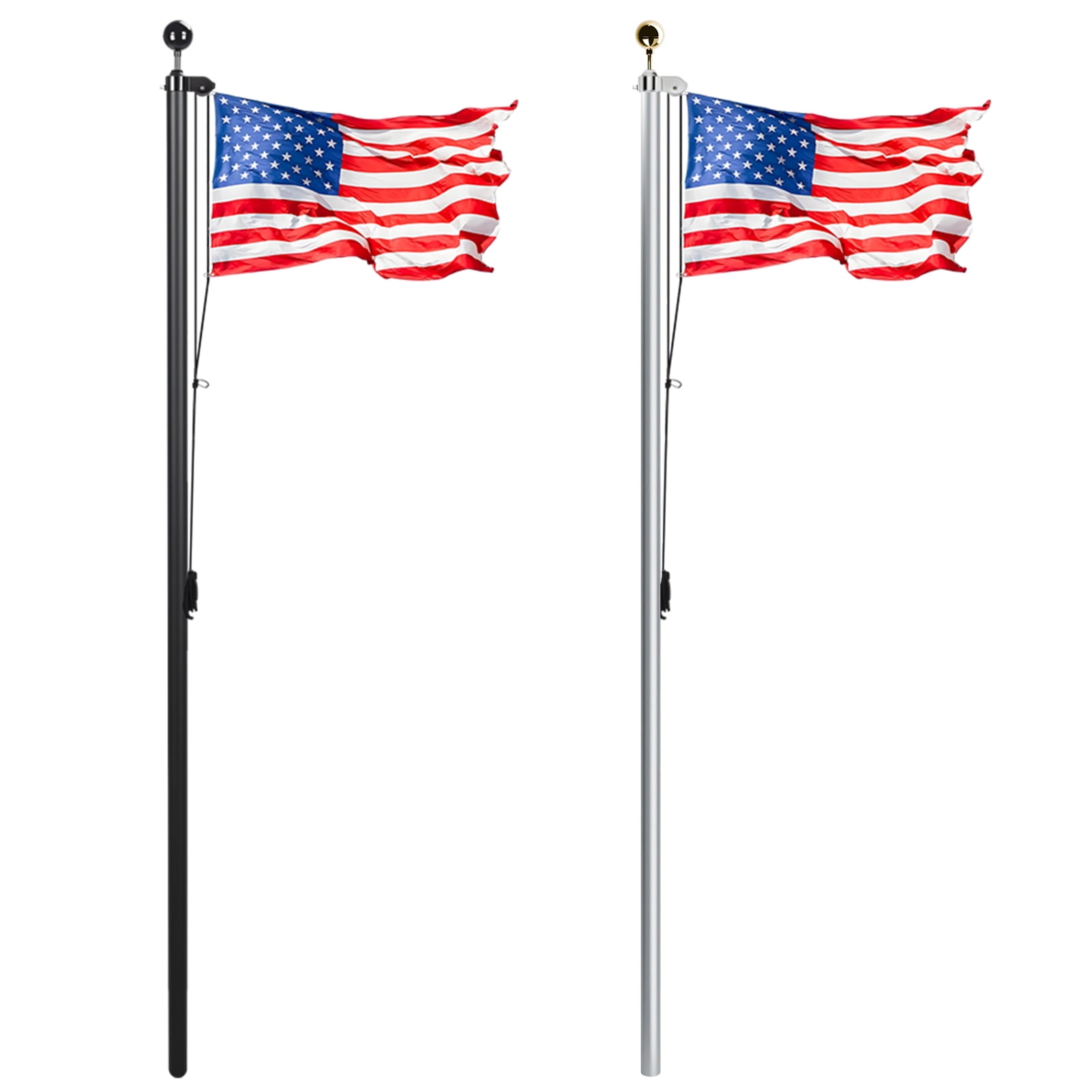 Happydeer Outdoor Flagpole, Garden Flag Stand, 25ft Sectional Extra Thick Flagpole Kit, Heavy Duty Aluminum Alloy Outdoor Flag Poles for Yard, Residential or Commercial (Silver)