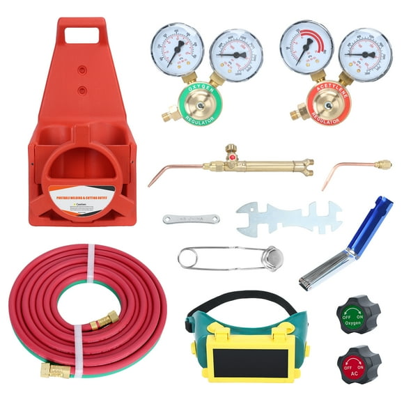 Happydeer Oxy Acetylene Torch Kit, Portable Acetylene Welding Cutting Torch Kit, 30V CGA200 CGA540 Pressure Reducer, Medium Duty Gas Welding Outfit Tote Kit without Tanks, Welding Torch Kit