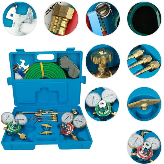 Happydeer Oxygen Acetylene Torch Kit, Gas Cutting Welding Torch Set Welder Tools with Regulator Gauges Nozzles Hose